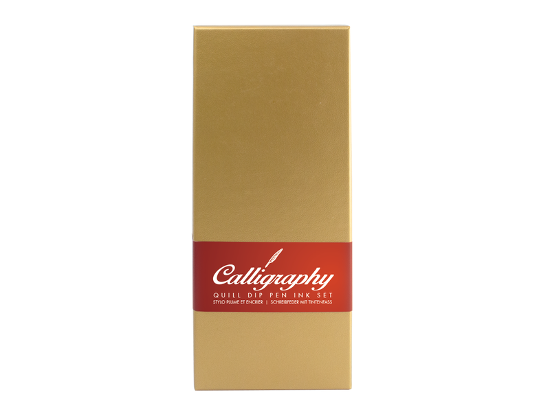 Quillpen Ink Set, light gold box with red feather