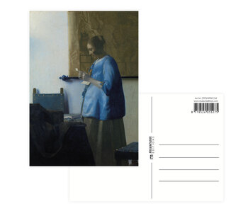 Postal, 10 x 15 cm,Mujer con letra, Vermeer