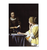 Postal, 10 x 15 cm, Dama y doncella, Johannes Vermeer