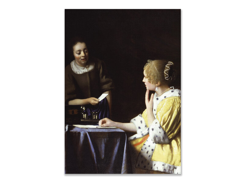 Postal, 10 x 15 cm, Dama y doncella, Johannes Vermeer