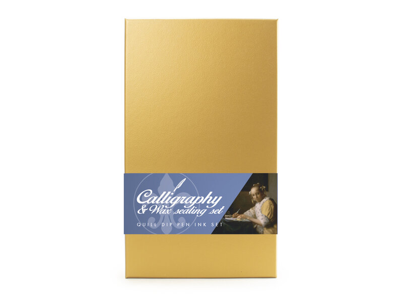 Luxe Calligraphy ink set, with wax set in light golden box , Johannes Vermeer