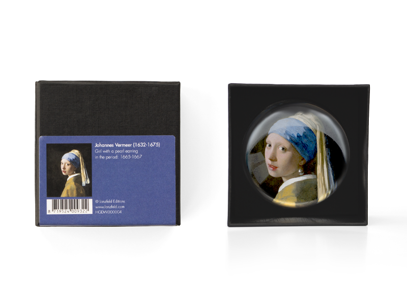 Pisapapeles de vidrio convexo, Vermeer, Chica con un arete de perla