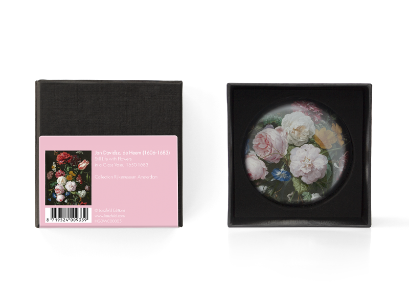 Pisapapeles de vidrio convexo, De Heem, Florero con flores