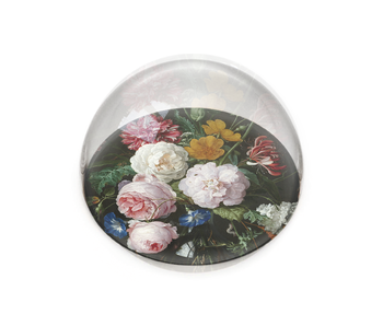 Pisapapeles de vidrio convexo, De Heem, Florero con flores