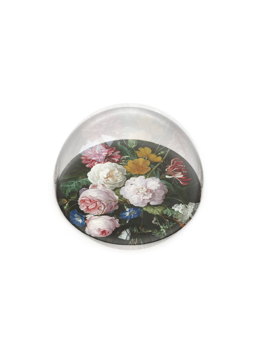Pisapapeles de vidrio convexo, De Heem, Florero con flores