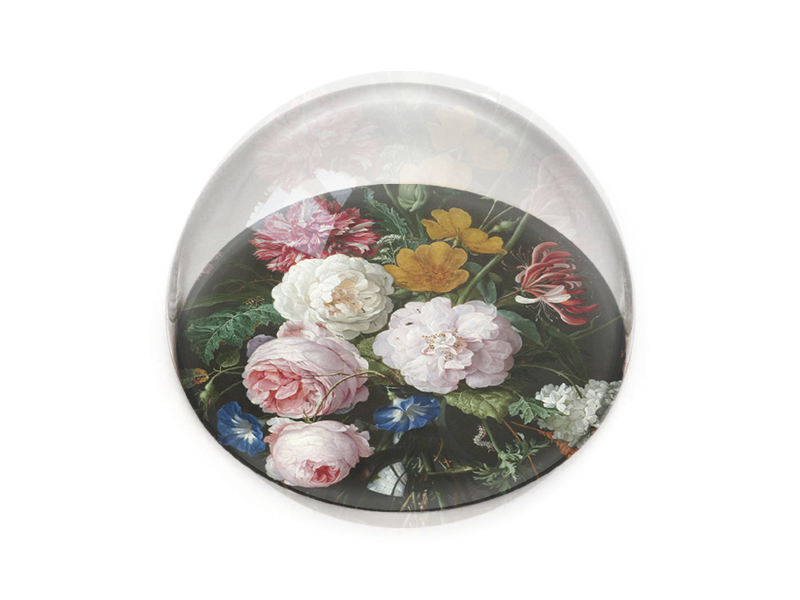 Pisapapeles de vidrio convexo, De Heem, Florero con flores