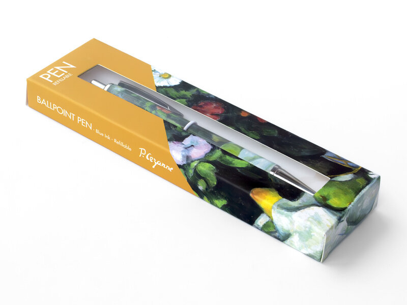 Bolígrafo en caja, Cezanne, Bodegón con flores y frutas