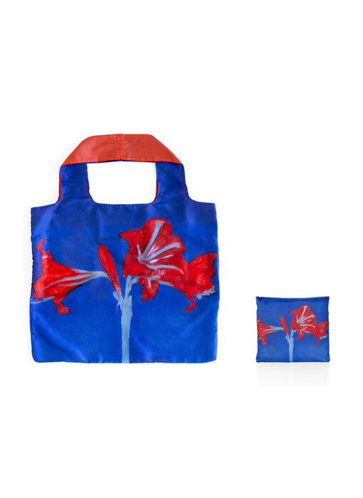 Shopper foldable , Red Amaryllis with Blue Background, Mondriaan