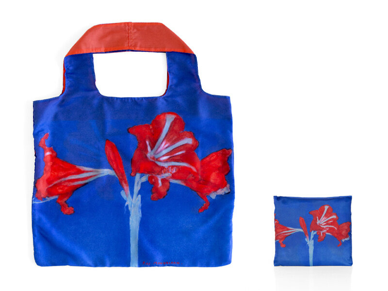 Shopper foldable , Red Amaryllis with Blue Background, Mondrian