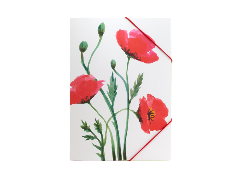 Paper file folder with elastic, A4, Poppies
