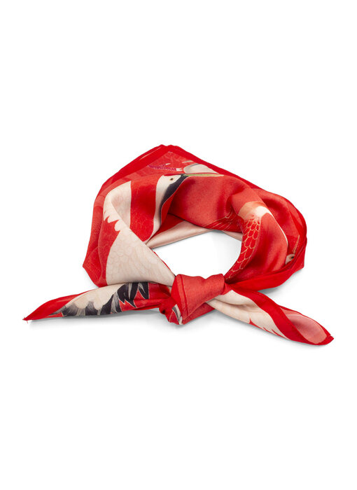 Scarf, 68x68 cm, Woman's Haori with White and Red Cranes