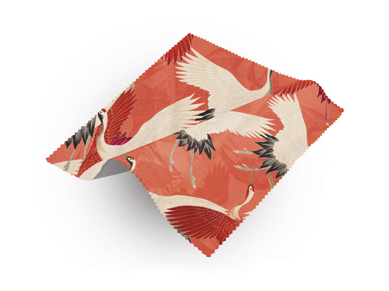 Lens cloth, 15 x 15 cm,Woman's Haori with White and Red Cranes