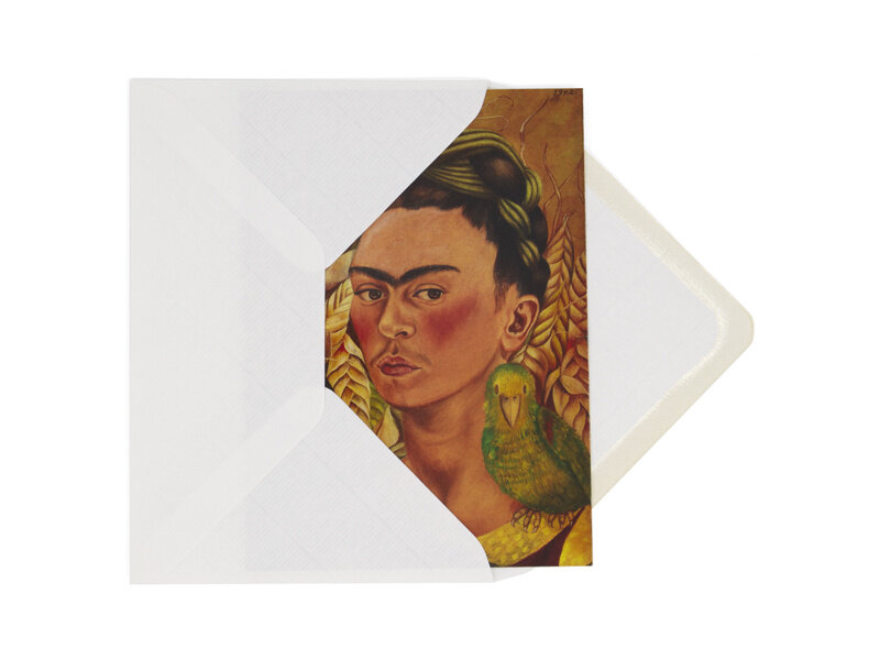 Dubbele kaart met envelop, Frida Kahlo, Zelfportret met aap en papegaai