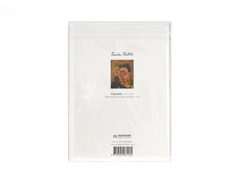 Tarjeta doble con sobre, Frida Kahlo, Autorretrato con mono y loro