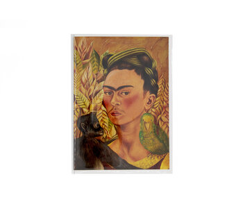 Double card with envelope,Frida Kahlo, Self portrait with monkey and parrot