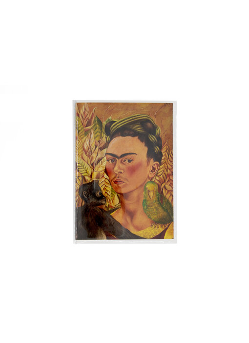 Tarjeta doble con sobre, Frida Kahlo, Autorretrato con mono y loro
