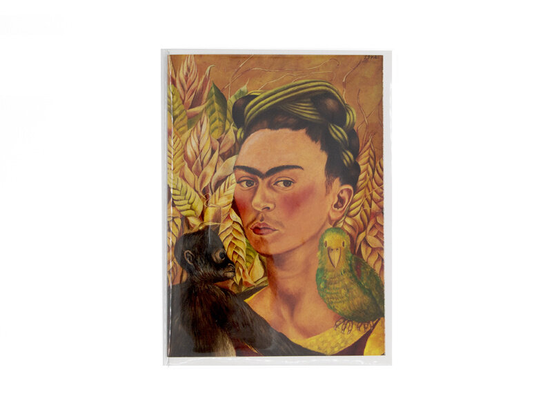 Dubbele kaart met envelop, Frida Kahlo, Zelfportret met aap en papegaai