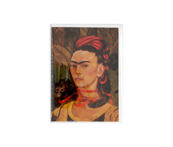 Double card with envelope, Frida Kahlo, Self portrait with monkey and red ribbons