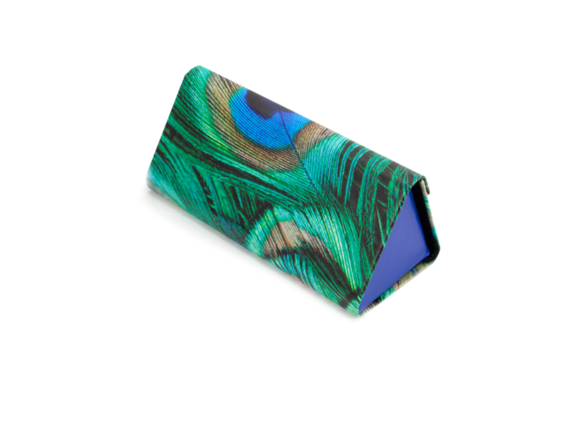 Foldable glasses case + lens cloth, Peacock feather motif