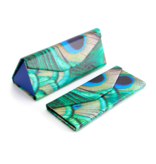 Foldable glasses case + lens cloth, Peacock feather motif