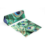Étui à lunettes pliable, chiffon à lunettes, motif plumes de paon