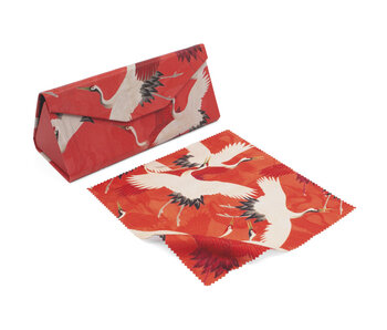 Etui à lunettes pliable + chiffon pour lentilles, Grues blanches et rouges