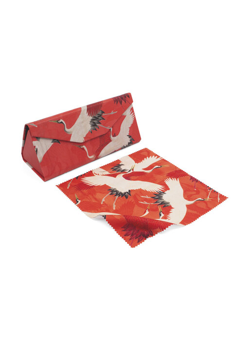 Funda de gafas plegable+ chiffon à lunettes ,Grullas blancas y rojas