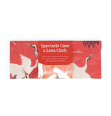 Foldable spectacle case + lens cloth , White and red cranes, Japanese birds