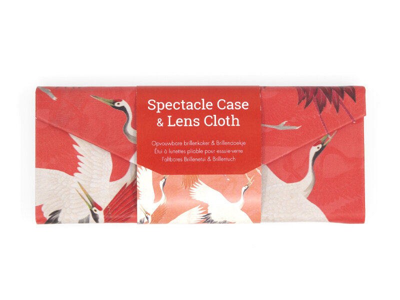 Opvouwbare brillenkoker+ lensdoekje, Witte en rode kraanvogels