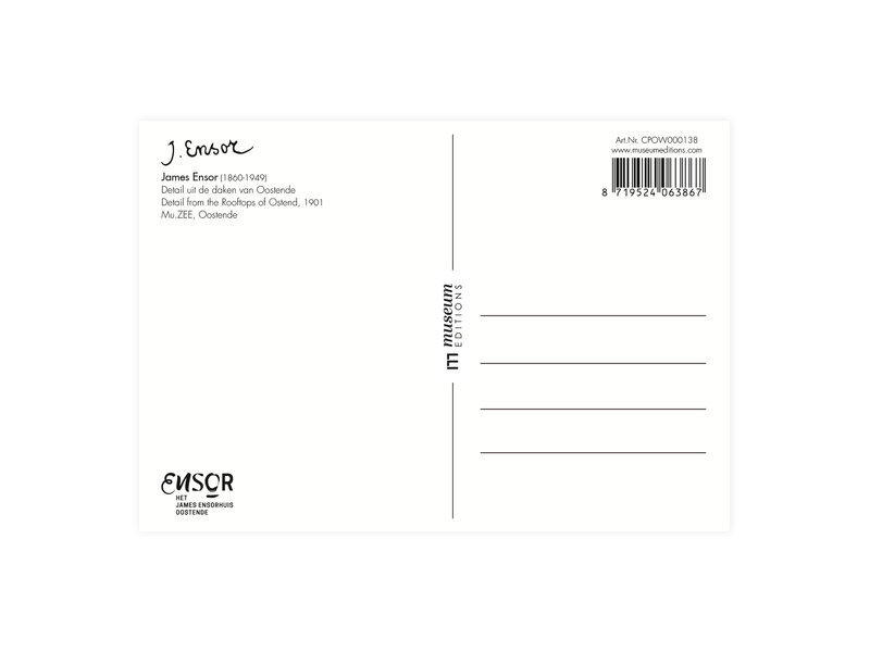 Postal, James Ensor,  Los tejados de Ostende