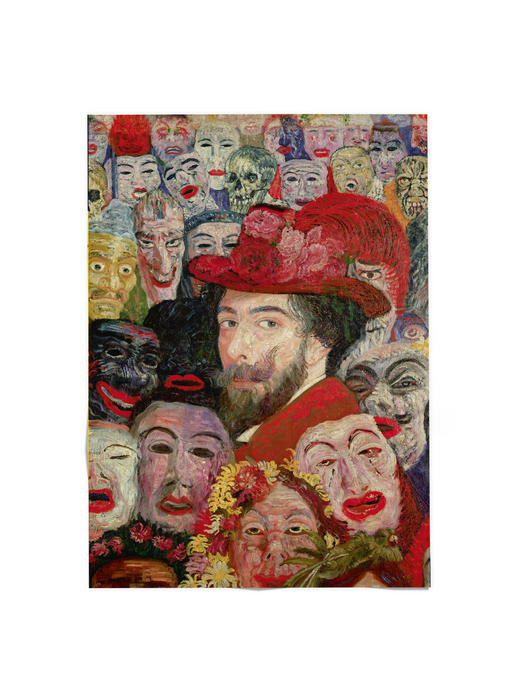 Poster, 50x70  cm,  James Ensor, Portret met maskers