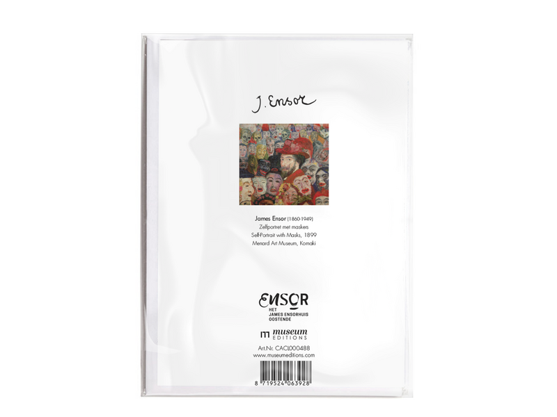 Double card with envelope,  James Ensor, Self-Portrait with Masks