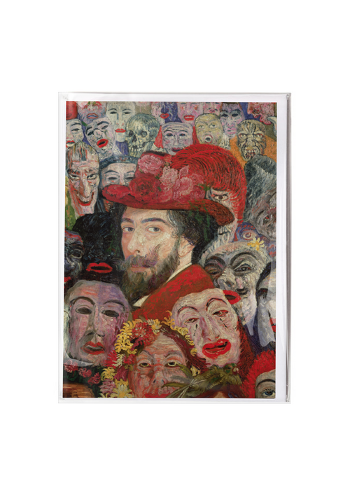 Carte double avec enveloppe, James Ensor, Autoportrait avec masques