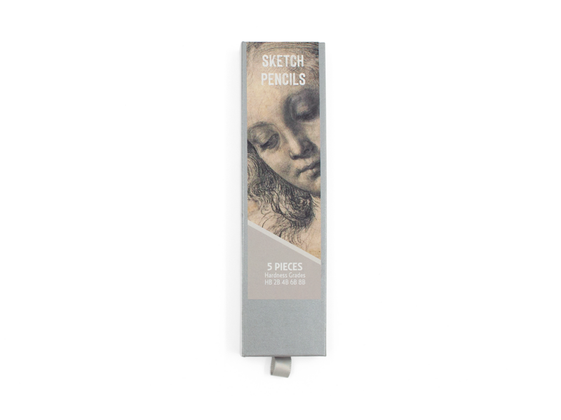 Set o 5 HB pencils in Silver metallic carton box