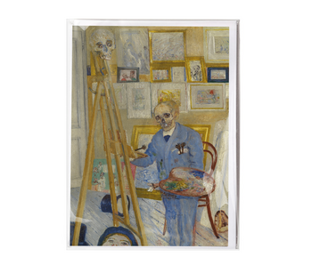 Double card with envelope,  James Ensor, Detail Skeleton Painter