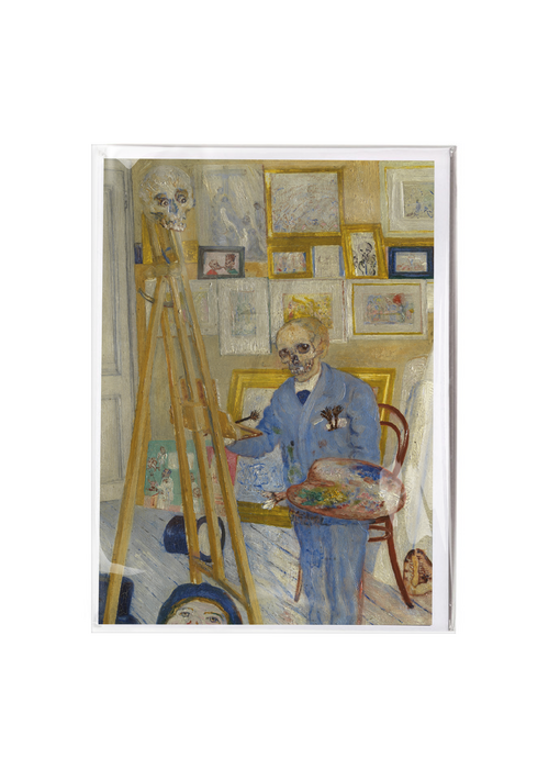 Double card with envelope,  James Ensor, Detail Skeleton Painter