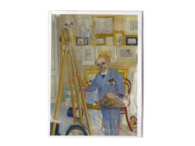 Dubbele kaart met envelop, James Ensor, Skeletschilder