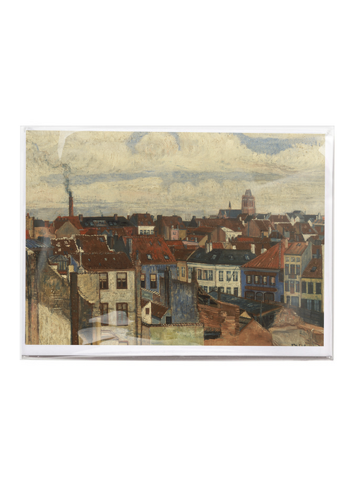 Tarjeta doble con sobre,  James Ensor, Los tejados de Ostende