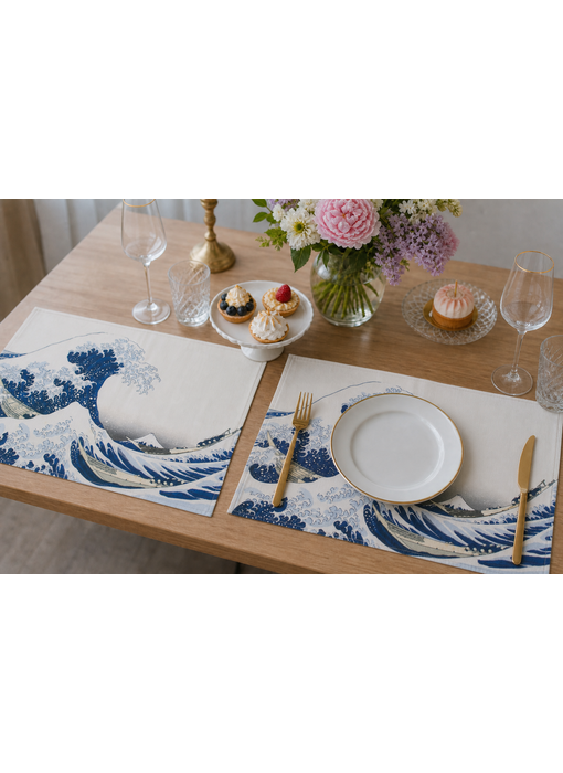 Katoenen placemats - set van 2 - De grote Golf, Hokusai