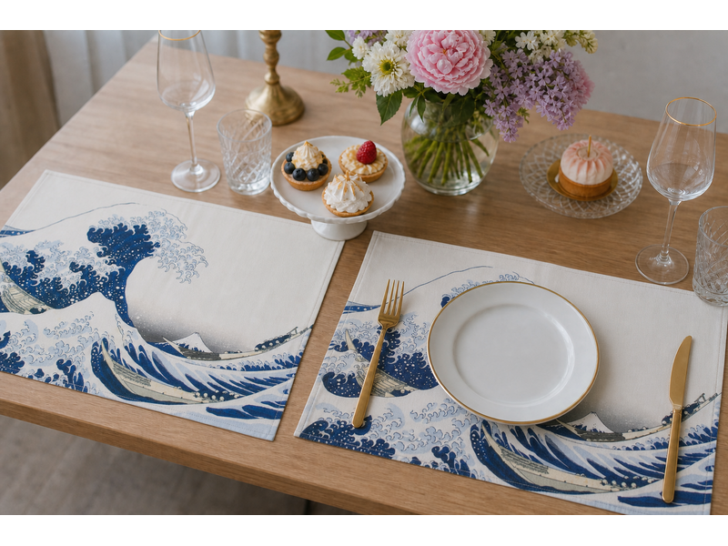 Sets de table en coton (lot de 2) -  La Grande Vague, Hokusai