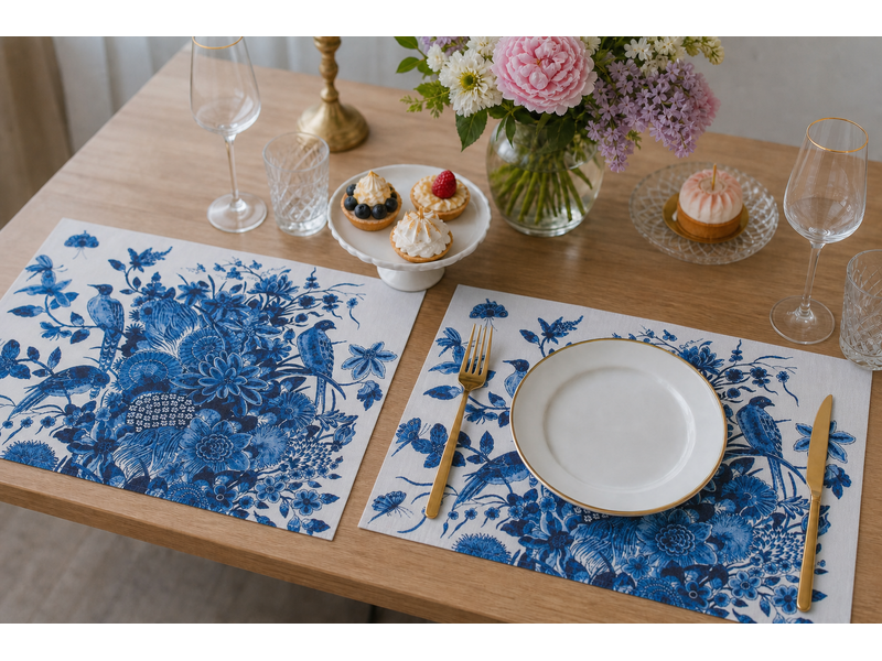 Cotton placemats - set of 2 -  Delft Blue Birds