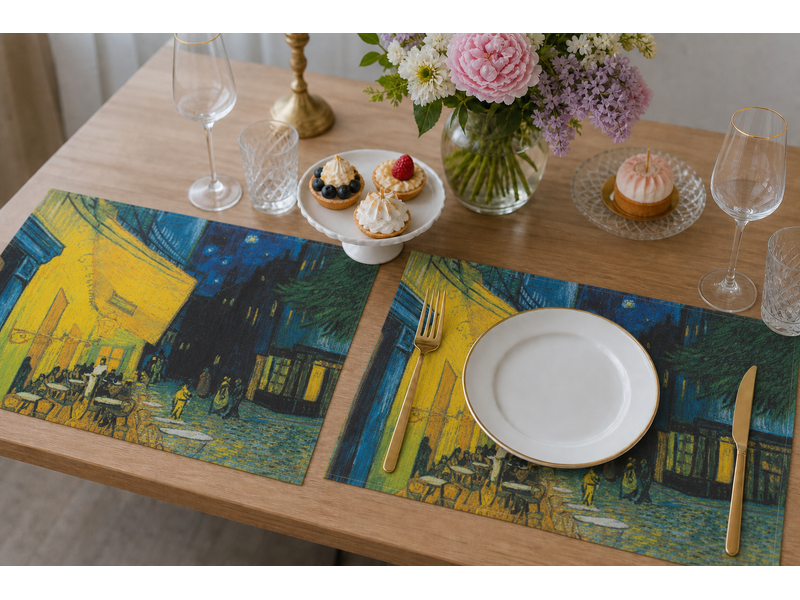 Katoenen placemats - set van 2 -   Vincent van Gogh, Cafe terras