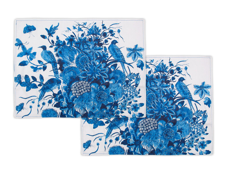 Cotton placemats - set of 2 -  Delft Blue Birds