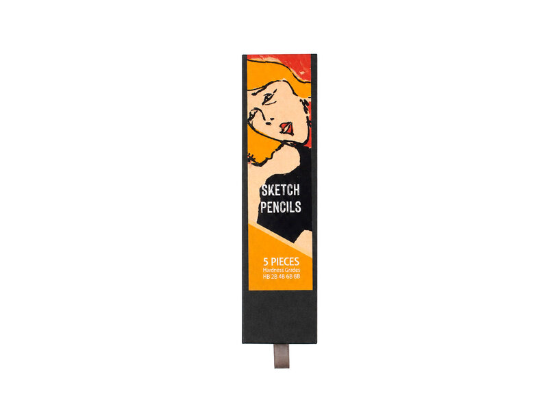 Coffret de 5 crayons HB dans une boîte ,  Toulouse Lautrec, Jane Avril