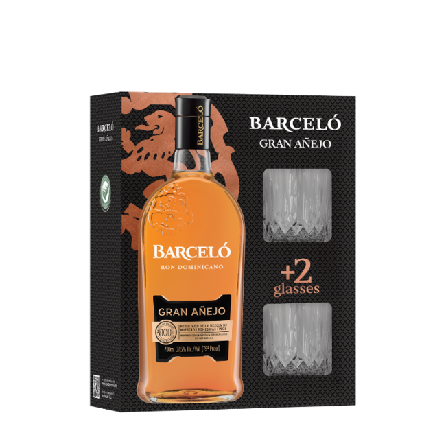 Barcelo Gran Anejo  met 2 glazen
