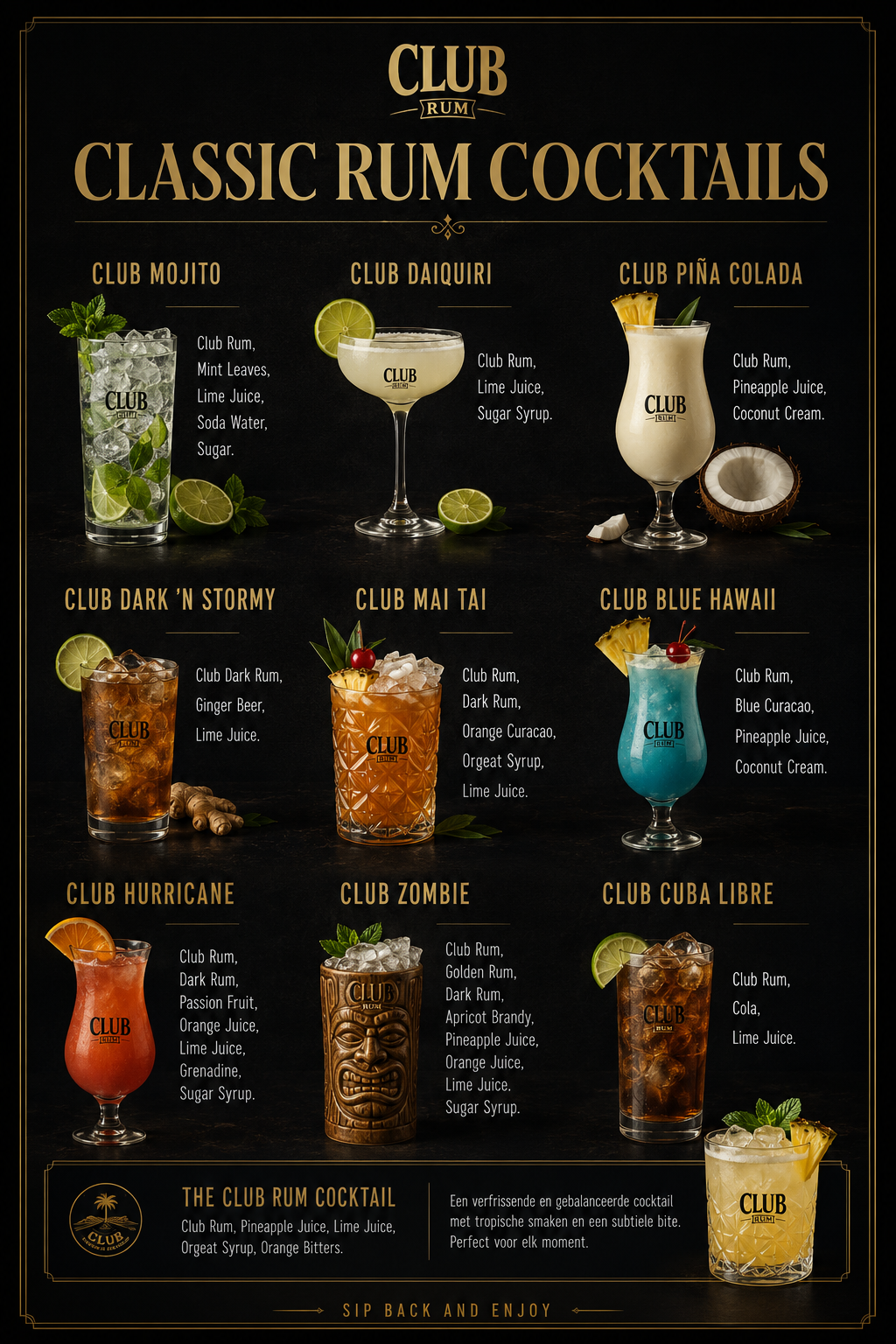 Club Rum Cocktails Poster