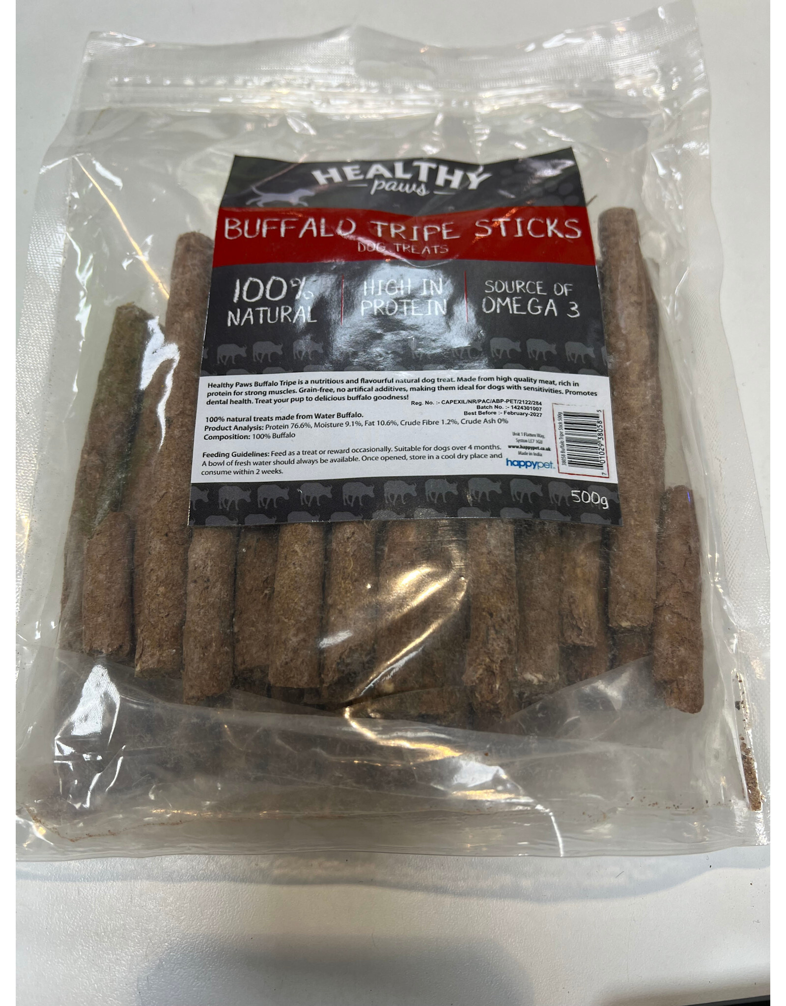 Healthy Paws Healthy Paws Buffalo Tripe Stick 500g