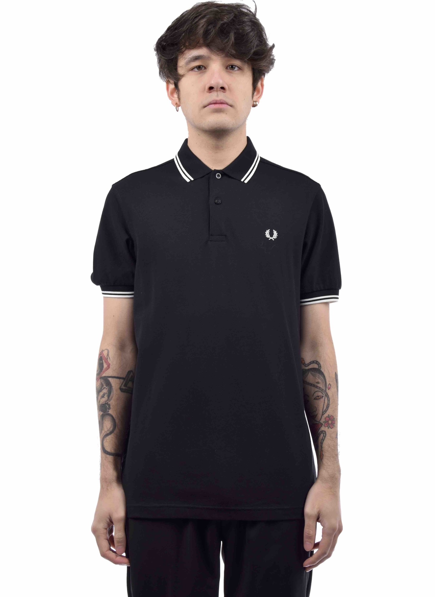 Fred Perry M3600 Twin Tipped Shirt Black & White | HALO - HALO