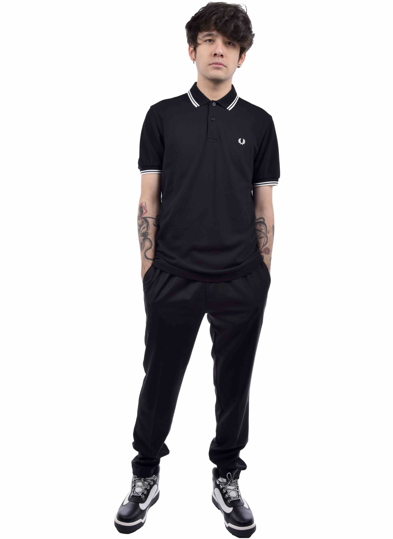 Fred Perry M3600 Twin Tipped Shirt Black & White | HALO - HALO