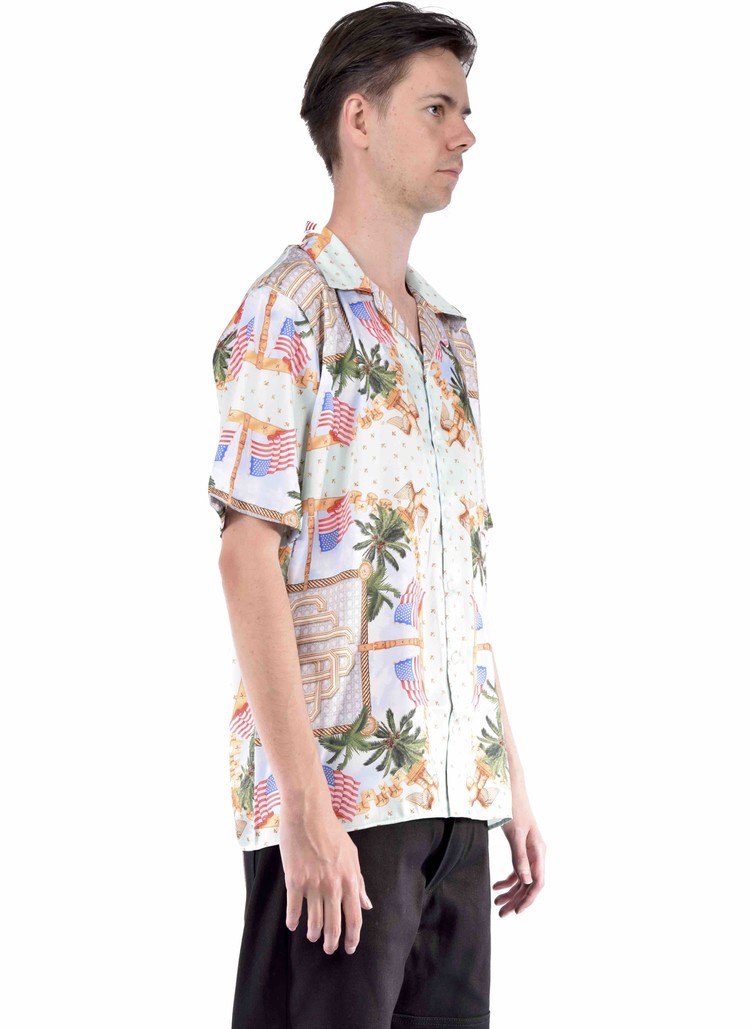 SSS World Corp Woven Foulard Hawaiian Shirt Green